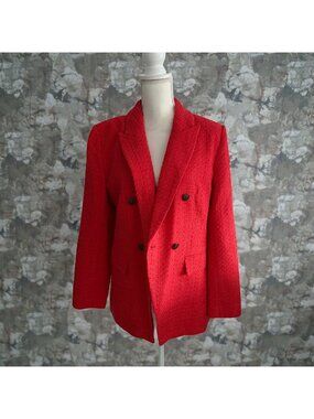 ANN TAYLOR LOFT Orange Boucle Blazer Jacket Size 10
